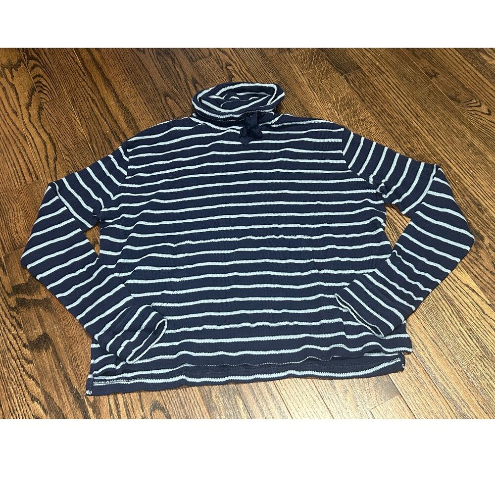 Pact Navy White Striped Funnel Neck Long Sleeve Soft Organic Cotton Casual Top L